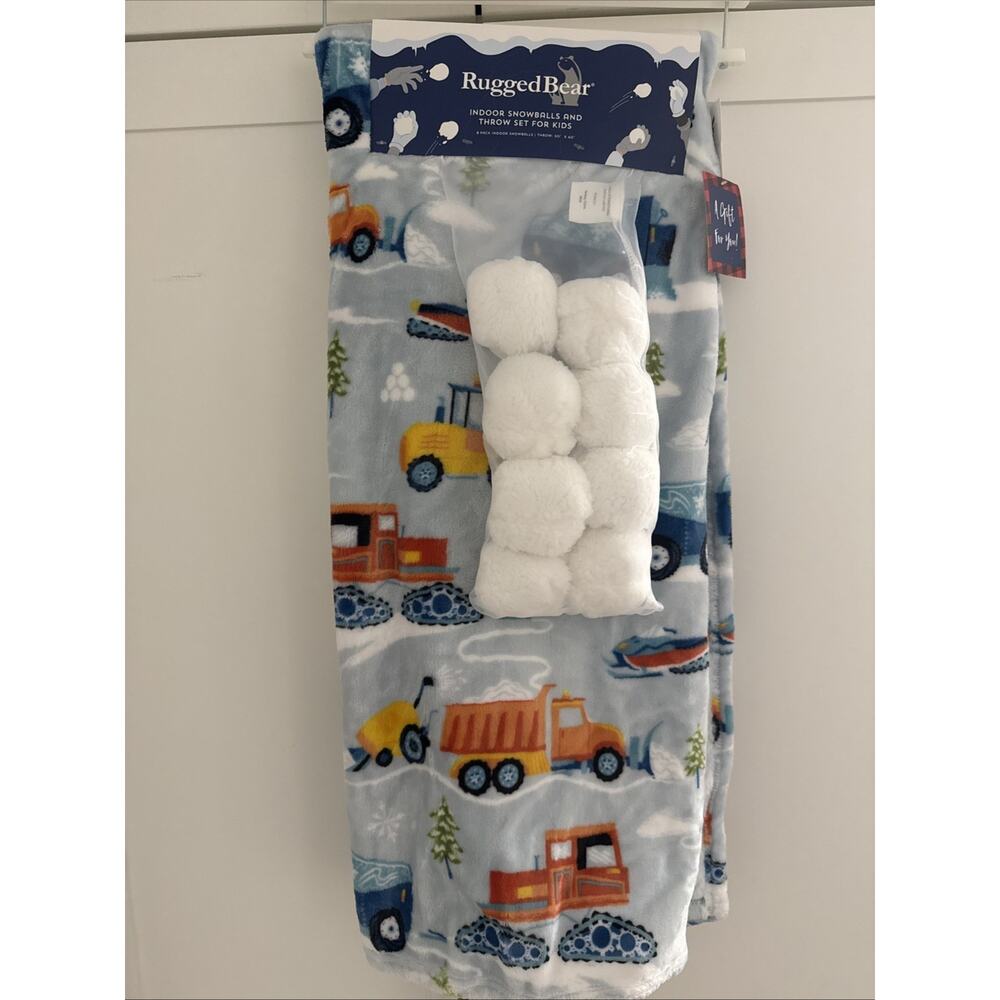 Set of Kids SNOW DAY 50x60” Plush Throw Blanket & Indoor “Snowballs” Winter NEW